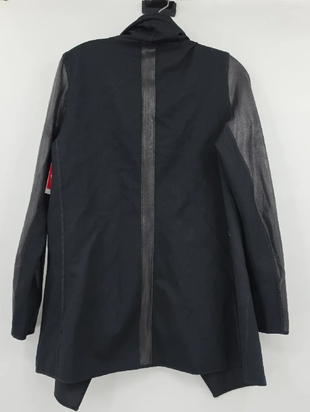 SPANX Black Draped Jacket with Faux Leather Sleeves Size L